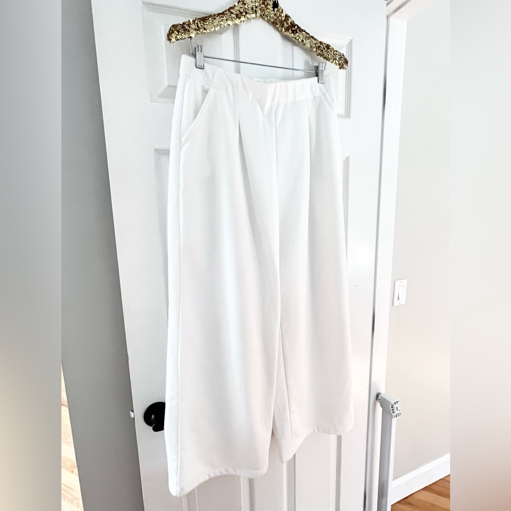 Halara High Waisted Pocket Wide Leg Fleece Casual Pants Sweatpants White - Picture 2 of 9